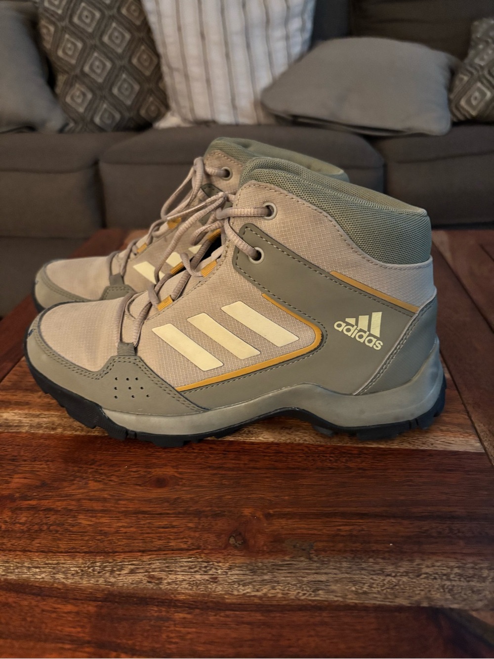 Adidas Olive Gray and Cream Trail Boots